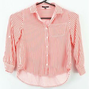 Velvet Heart Woman's Button Up LS Shirt Size Medium Red White Striped